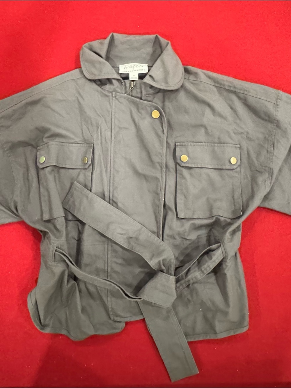 Mare Mare X Anthropologie Women’s Gray Military-Style Utility Jacket with Belt